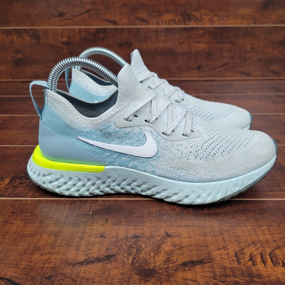 Nike Epic React Flyknit Grey Blue Athletic Running Shoes Womens Size 8